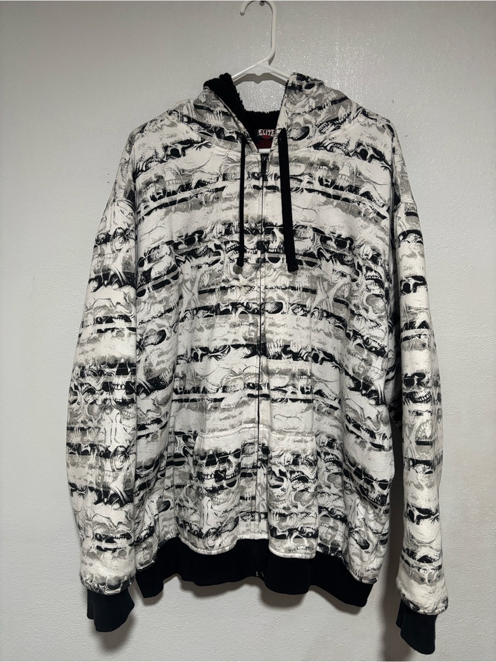 Vintage Y2K MMA Elite Skull AOP Full Zip Hoodie Sweatshirt Sherpa Lined